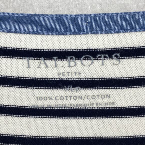 TALBOTS Top XLp Petite Floral Embroidered Striped Long Sleeve Cotton White Black - Picture 4 of 15